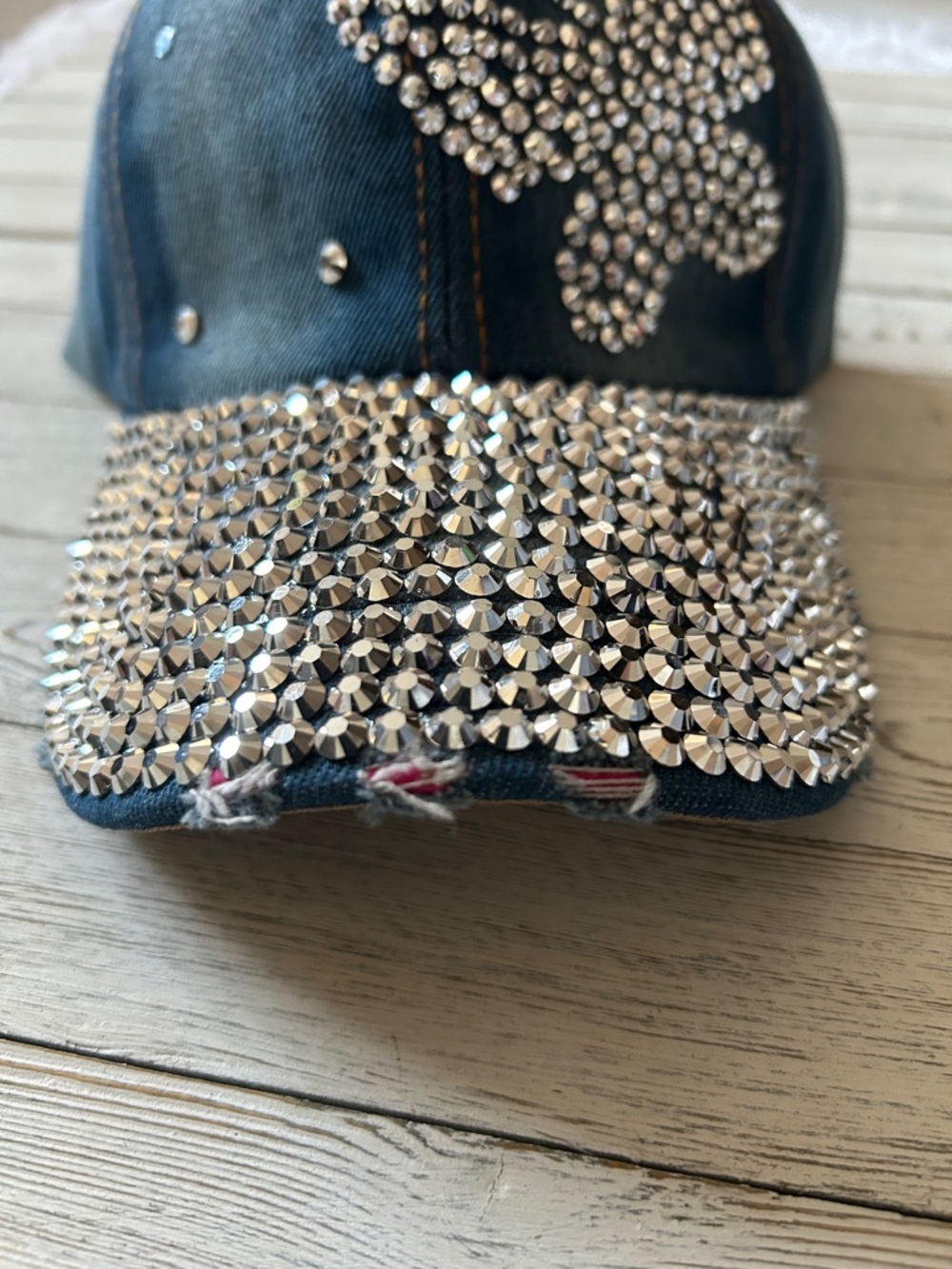 Butterfly Denim Rhinestone Baseball Hat - Picture 2 of 5